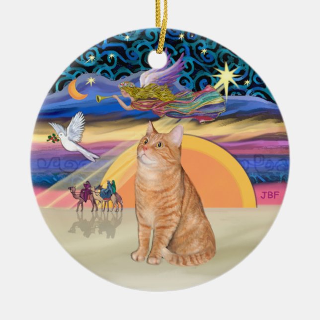 Christmas Angel - Orange tabby cat 40 Ceramic Ornament (Front)