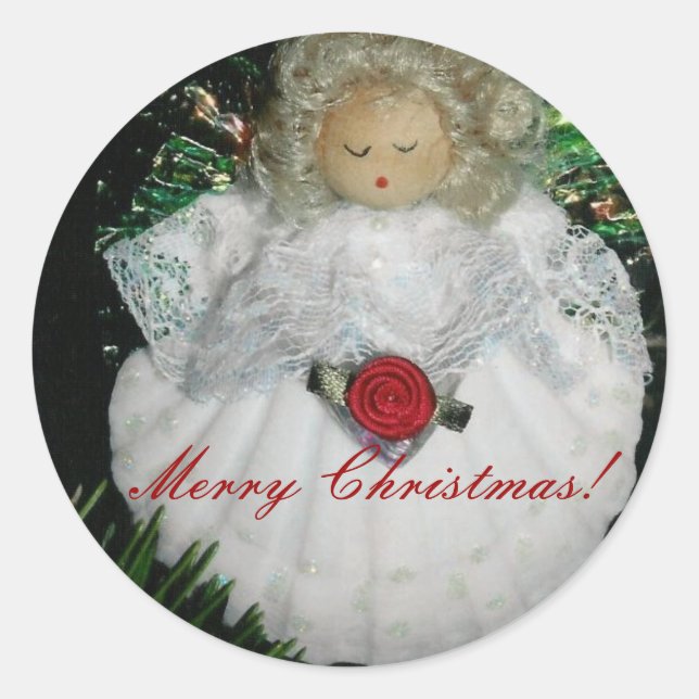 Christmas angel ornament, Merry Ch... - Customized Classic Round Sticker (Front)