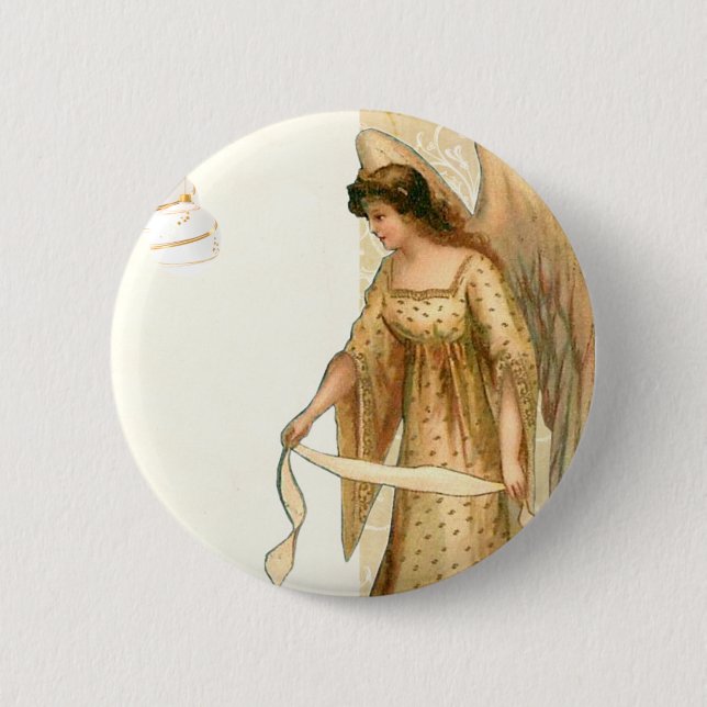 Christmas Angel & Ornaments  2 Inch Round Button (Front)