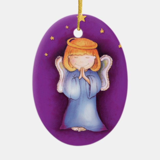 Christmas angel peace, happiness purple ornament (Front)