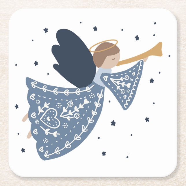 Christmas Angel Peace on Earth Holiday Heartfelt Square Paper Coaster (Front)