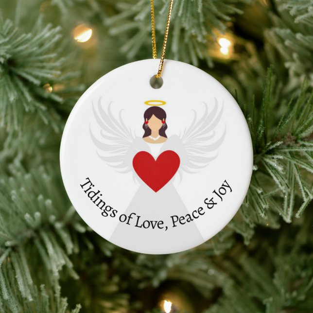 Christmas Angel Red Heart Love Peace Joy Name Gift Ceramic Ornament (Tree)
