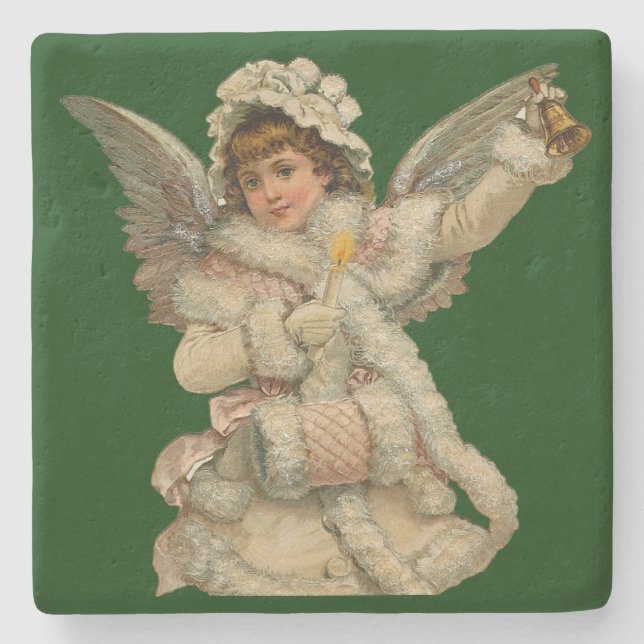Christmas Angel Ringing in the Holiday Stone Coaster (Front)