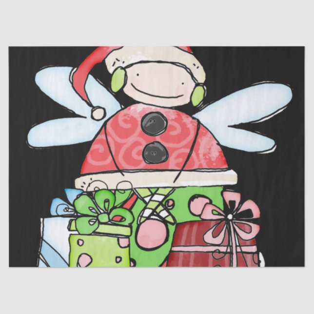 Christmas Angel Santa Tissue Paper Black  (Front)