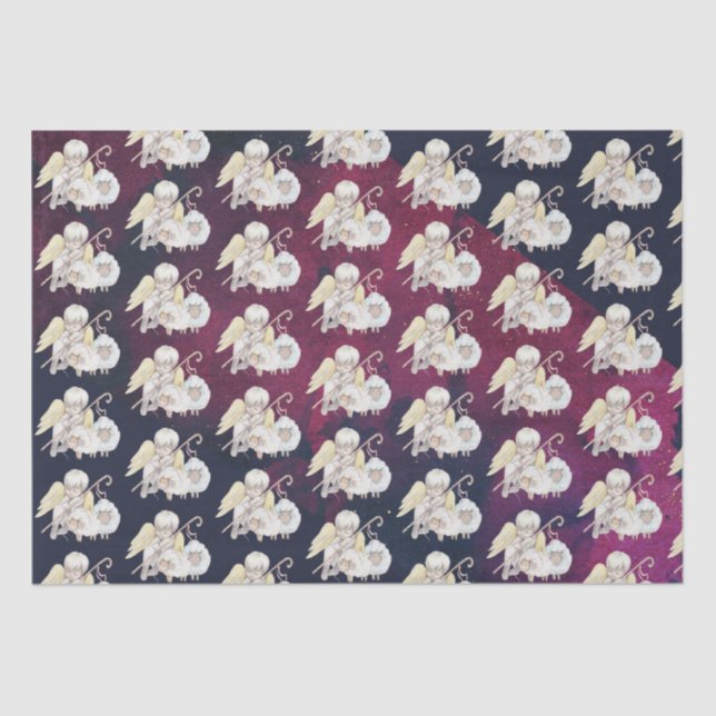 Christmas Angel Shepherd with Lambs Pattern Tissue Paper (Front)