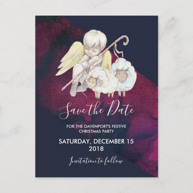 Christmas Angel Shepherd with Lambs Save the Date Postcard (Front)