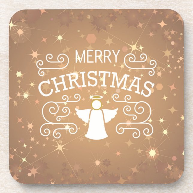 Christmas angel, sparkling stars coaster (Front)