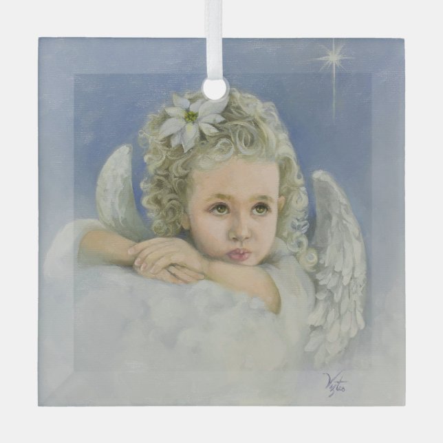 Christmas Angel Square Glass Ornament (Front)
