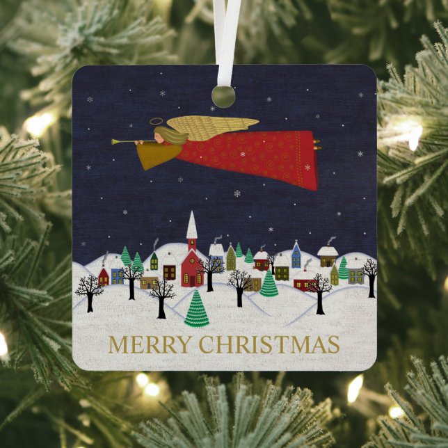 Christmas Angel Village Merry Christmas   Metal Ornament (Insitu)