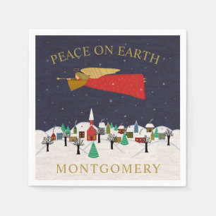 Christmas Angel Village Peace on Earth Monogram Napkin
