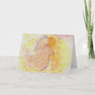 Christmas Angel Watercolor art  Pink Holiday Card