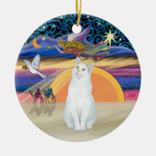 Christmas Angel - White cat (American SH) Ceramic Ornament