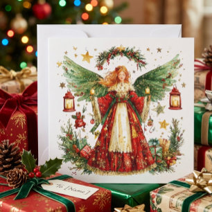 Christmas Angel & Winter berries Holiday Card