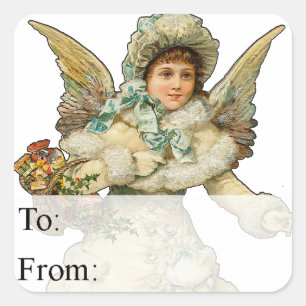Christmas Angel With Basket Vintage Gift Tag