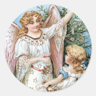 Christmas Angel with Child Classic Round Sticker