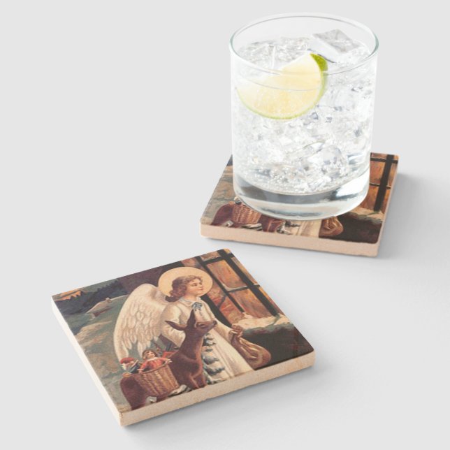 Christmas Angel With Deer Coaster (Side)