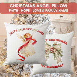Christmas Angel with Family Name Throw Pillow