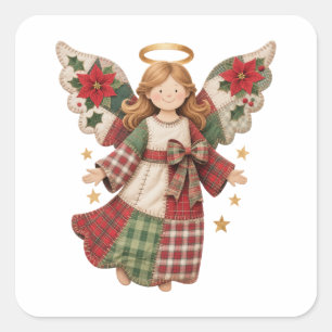 Christmas Angel with Golden Stars Square Sticker