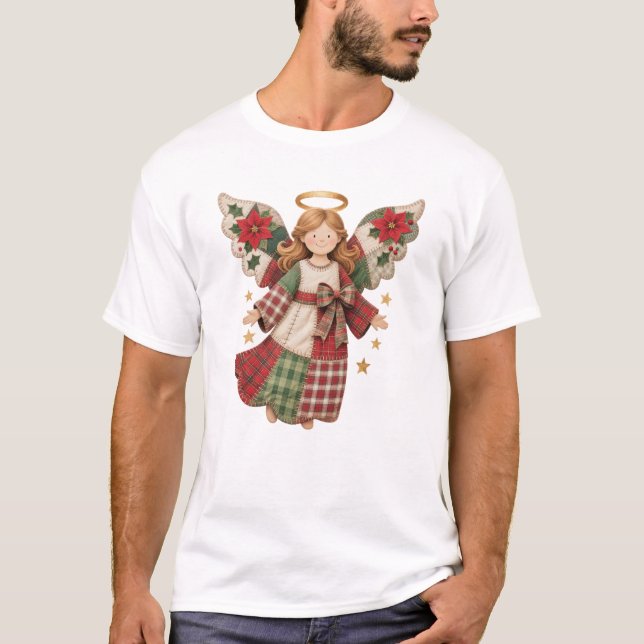 Christmas Angel with Golden Stars T-Shirt (Front)