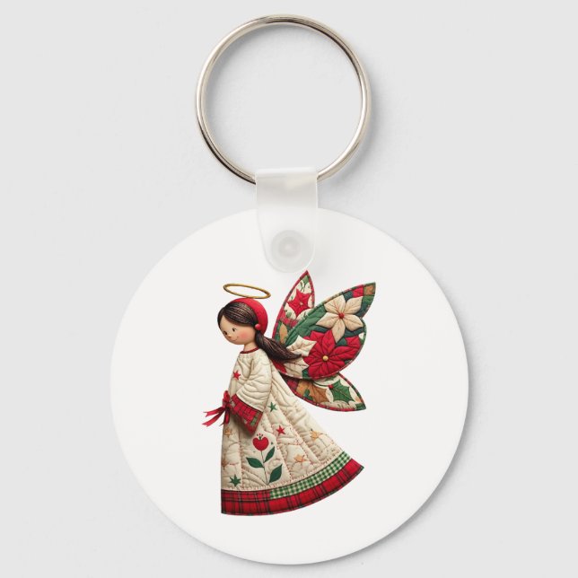 Christmas Angel with Holiday Flowers Keychain (Front)
