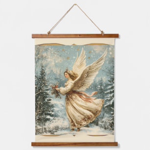 Christmas Angel With Holly Hanging Tapestry
