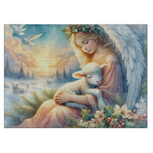 Christmas Angel with Lamb in Winter Peace Cutting Board