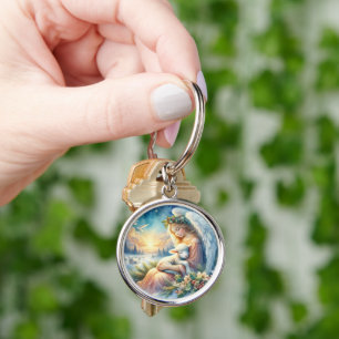 Christmas Angel with Lamb in Winter Peace Keychain