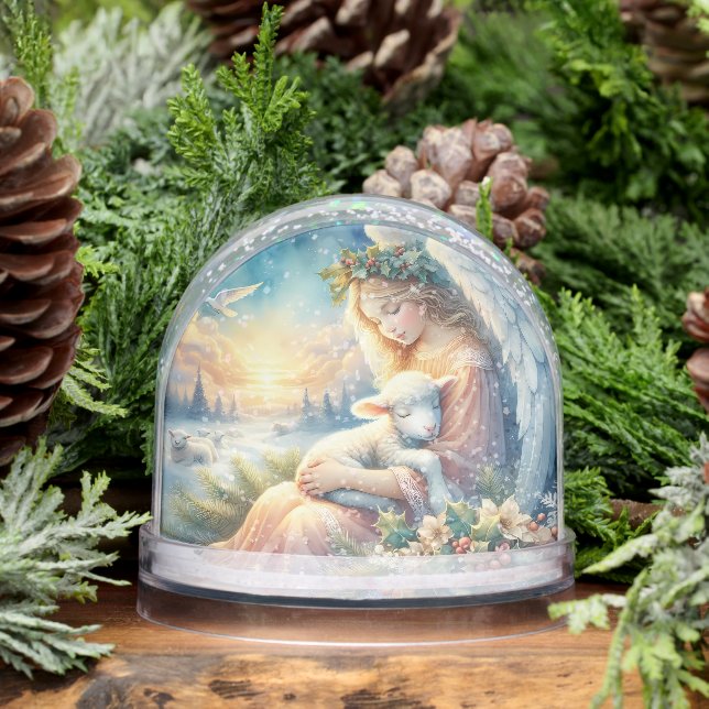 Christmas Angel with Lamb in Winter Peace Snowglobe (Winter)