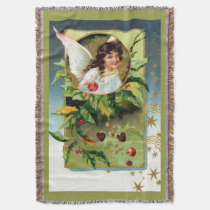 Christmas Angel With Stars And Holly Throw Blanket