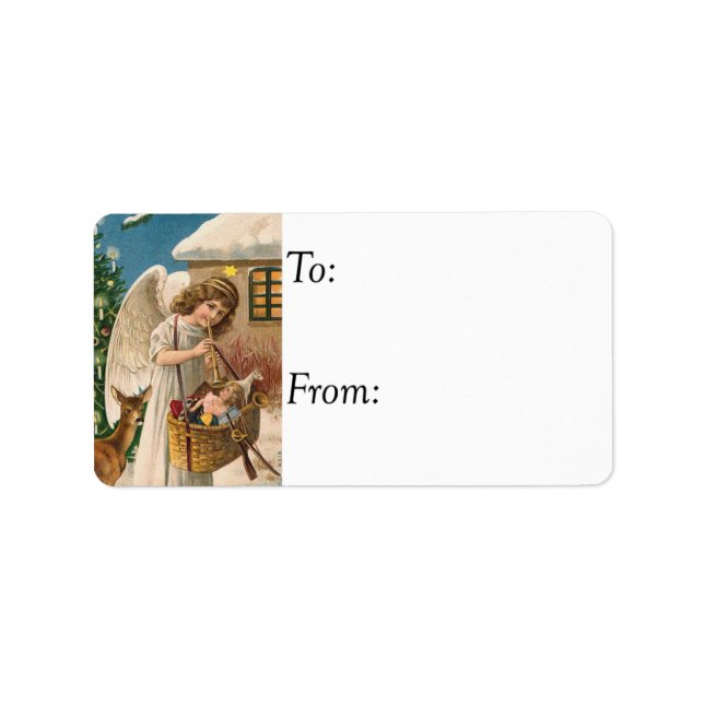 Christmas Angel With Toys Vintage Gift Tag (Front)