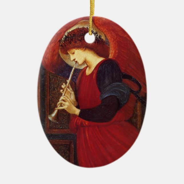 Christmas Angel With Trumpet Ceramic Ornament (Front)