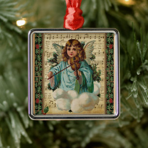 Christmas Angel with Violin Metal Ornament