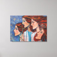 Christmas Angels Art Nouveau Painting Ginger Women