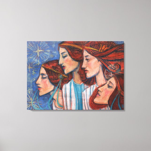 Christmas Angels Art Nouveau Painting Ginger Women Canvas Print (Front)