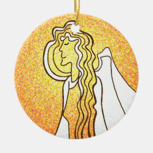 Christmas angels greet Jesus Ceramic Ornament