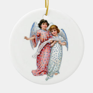 Christmas Angels In pink And Blue Ceramic Ornament