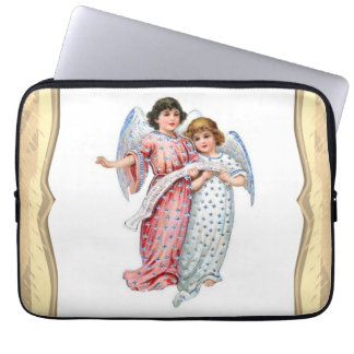 Christmas Angels In Pink And Blue Laptop Sleeve