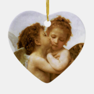 Christmas Angels Kiss, Bouguereau Ceramic Ornament