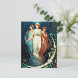Christmas angels, stars, women, the moon holiday postcard