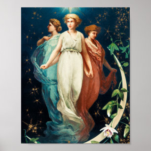 Christmas angels, stars, women, the moon holiday poster