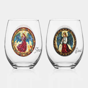 Christmas Angels Stemless Wine Glass