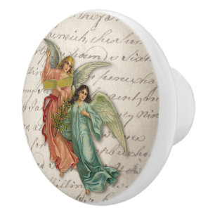Christmas Angels Victorian Scrap Religious Vintage Ceramic Knob