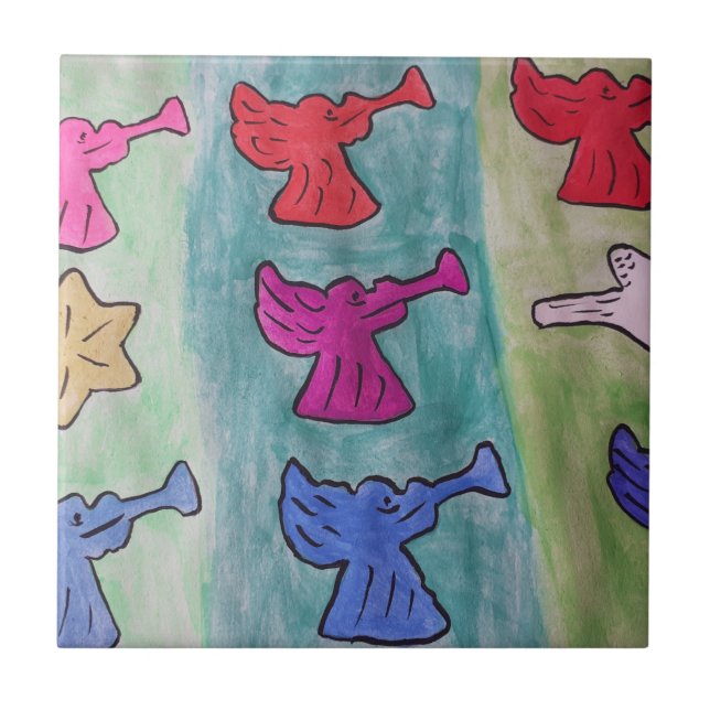 Christmas Angels With Trumpets Ceramic Tile (Front)