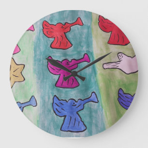 Christmas Angels With Trumpets Large Clock