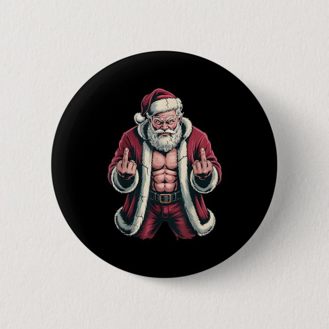 Christmas Angry Santa Middle Finger Sarcastic Xmas 2 Inch Round Button (Front)