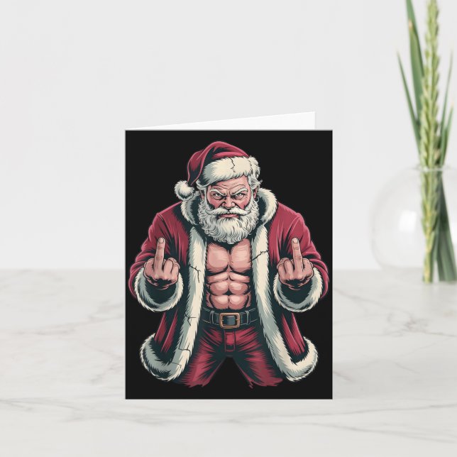 Christmas Angry Santa Middle Finger Sarcastic Xmas Card (Front)