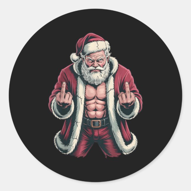 Christmas Angry Santa Middle Finger Sarcastic Xmas Classic Round Sticker (Front)