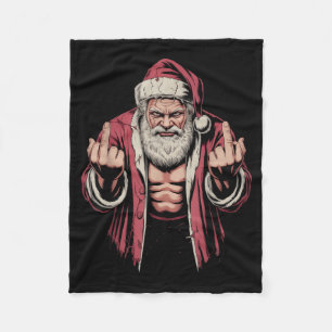 Christmas Angry Santa Middle Finger Sarcastic Xmas Fleece Blanket