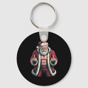 Christmas Angry Santa Middle Finger Sarcastic Xmas Keychain