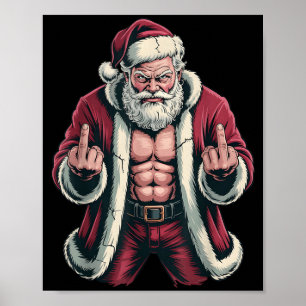 Christmas Angry Santa Middle Finger Sarcastic Xmas Poster